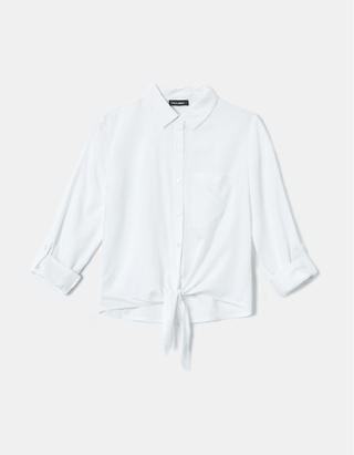 Cropped Front Tie Shirt