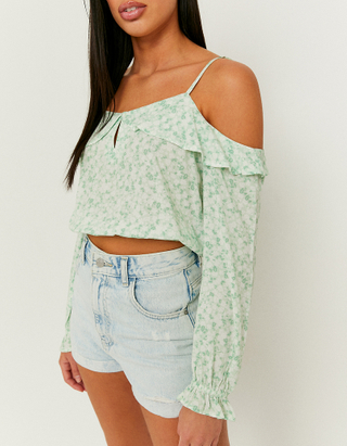 Cropped Ruffles Floral Blouse