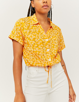 Printed Knot Cropped Blouse