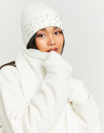 White Knitted Beanie with Strass | TALLY WEiJL