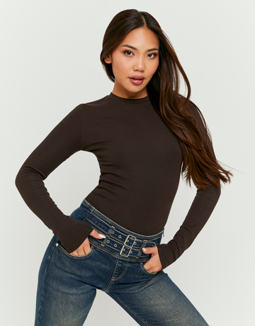 Brauner Basic Bodysuit mit langen Ärmeln | TALLY WEiJL