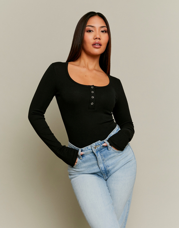 Black Buttoned Long-Sleeve Bodysuit | TALLY WEiJL