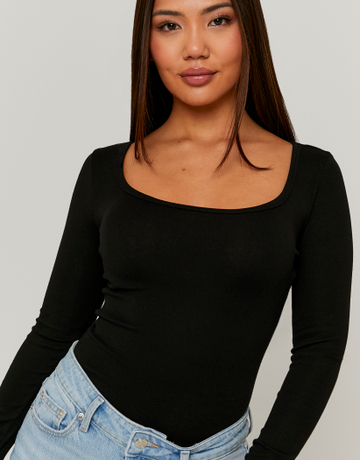 Black Basic Long Sleeves Bodysuit | TALLY WEiJL