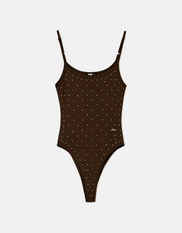 Brown Bodysuit With Rhinestones | TALLY WEiJL