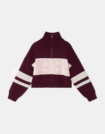 Burgundy Oversized Zip Up Knit Cardigan | TALLY WEiJL