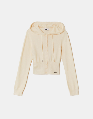 Cardigan Blanc en Maille avec Capuche et Boutons | TALLY WEiJL