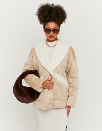 Veste Beige en Fausse Fourrure de Mouton | TALLY WEiJL