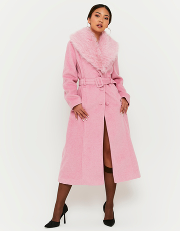 Manteau Long Rose avec Fausse Fourrure | TALLY WEiJL