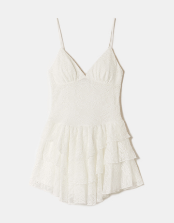 Vestito Mini Bianco in Pizzo con Volant | TALLY WEiJL
