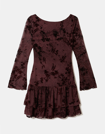 Mini Abito Bordeaux Floreale Asimmetrico | TALLY WEiJL