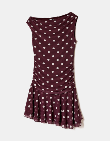 Mini-Kleid mit Bordeauxfarbenen Polka Dots und Rüschen | TALLY WEiJL