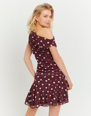Robe Mini à Pois Bordeaux avec Volants | TALLY WEiJL