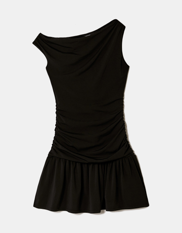 Vestito mini nero asimmetrico arricciato | TALLY WEiJL