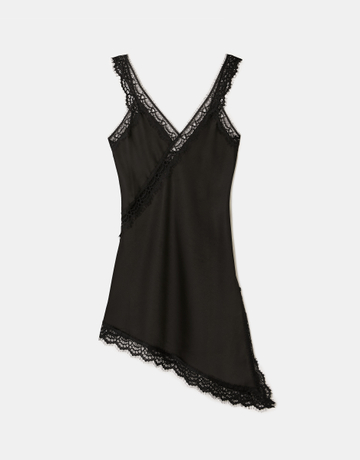 Abito Asimmetrico in Raso Nero con Inserti in Pizzo | TALLY WEiJL