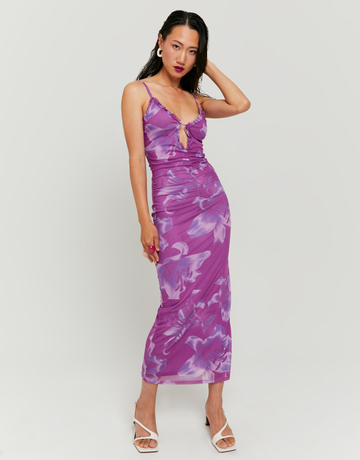 Purple Printed Floral Long Dress | TALLY WEiJL
