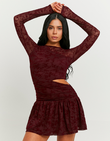 Burgundowa mini sukienka z wycięciami | TALLY WEiJL