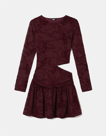 Mini Abito Bordeaux in Pizzo con Cut Out | TALLY WEiJL