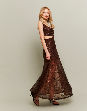 Robe Longue Marron à Sequins | TALLY WEiJL