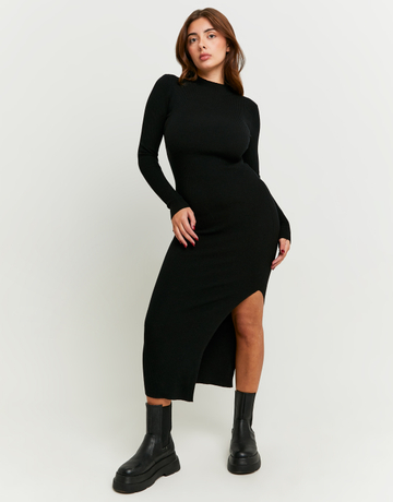 Black Maxi Knitted Dress with Slit | TALLY WEiJL