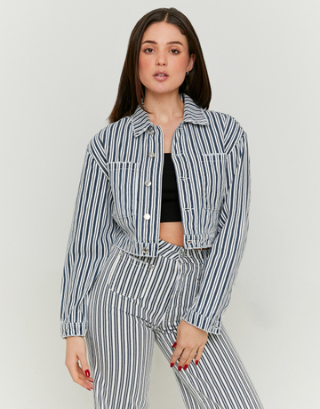 Striped Cropped Denim Jacket | TALLY WEiJL