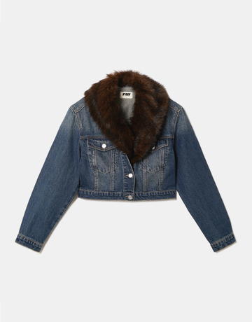 Giacca di Jeans Blu Corta con Pelliccia Sintetica | TALLY WEiJL
