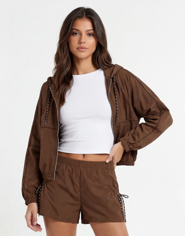 Giacca Marrone Loose Fit con Zip | TALLY WEiJL