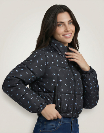 Black Padded Jacket with Micro Flower Pattern | TALLY WEiJL