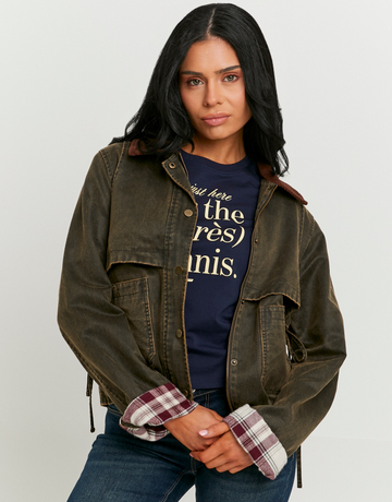 Khaki Jacket with Corduroy Collar | TALLY WEiJL