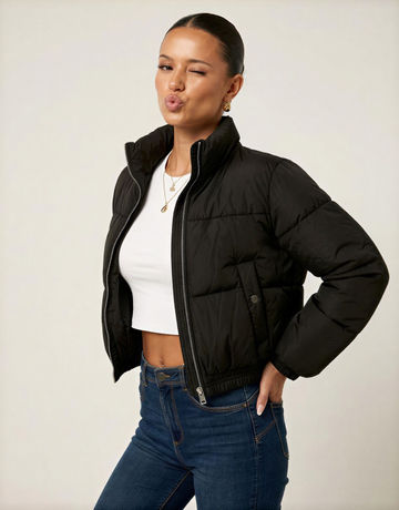 Black Cropped Puffer Jacket | TALLY WEiJL