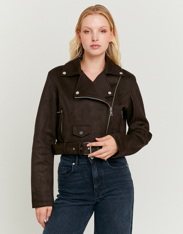 Braune Suede Biker Jacke | TALLY WEiJL