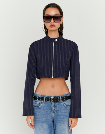 Blue Cropped Blazer with Pinstripes | TALLY WEiJL