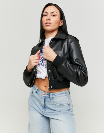 Black Faux Leather Bomber Jacket | TALLY WEiJL