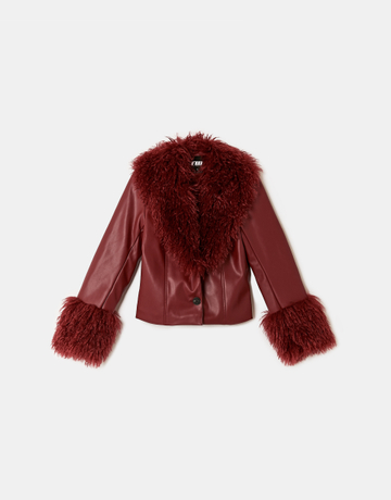 Red Faux Leather Jacket with Faux Fur | TALLY WEiJL
