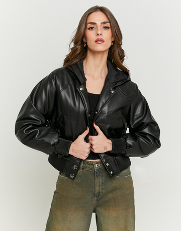 Black Faux Leather Bomber Jacket | TALLY WEiJL