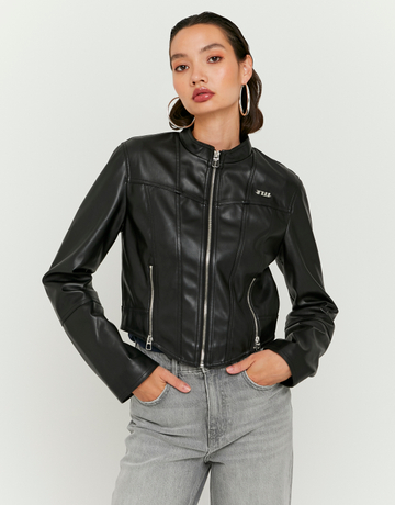 Black Cropped Biker Jacket | TALLY WEiJL