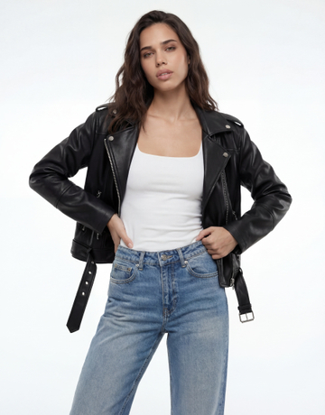 Black Faux Leather Biker Jacket | TALLY WEiJL