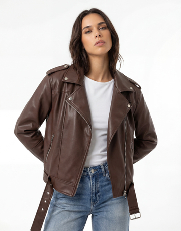 Veste biker marron en simili cuir | TALLY WEiJL
