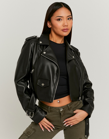 Black Faux Leather Biker Jacket | TALLY WEiJL