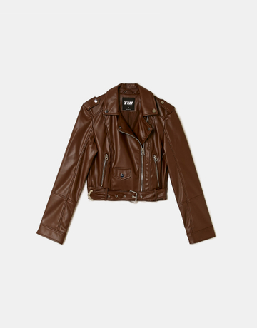 Brown Faux Leather Biker Jacket | TALLY WEiJL