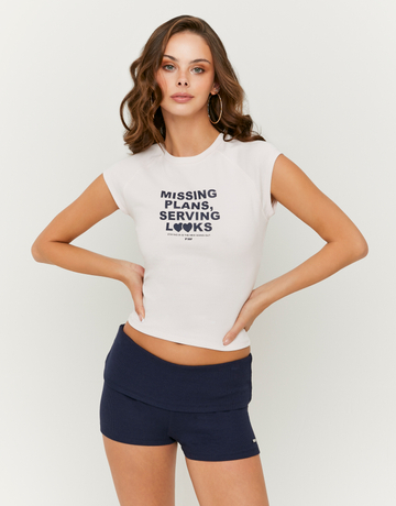 Blue Mid-Waist Cotton Shorts | TALLY WEiJL