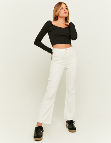 Beige Cropped Flare Jeans | TALLY WEiJL