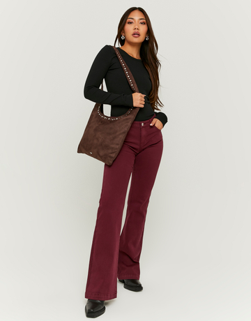 Pantaloni Borgogna a vita Bassa con Taglio Flare | TALLY WEiJL