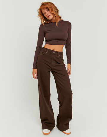 Παντελόνι High Waist Wide Leg Καφέ | TALLY WEiJL