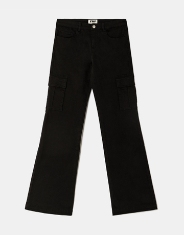 Black Mid Waist Cargo Bootcut Trousers | TALLY WEiJL