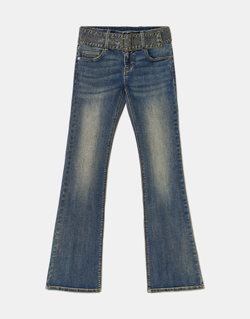 Jeans Bleu Bootcut Taille Basse avec Ceinture | TALLY WEiJL