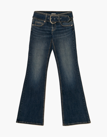Blue Mid Waist Bootcut Jeans With Belt | TALLY WEiJL