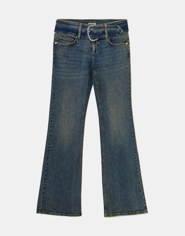 Blaue Mid Waist Bootcut Jeans mit Gürtel | TALLY WEiJL