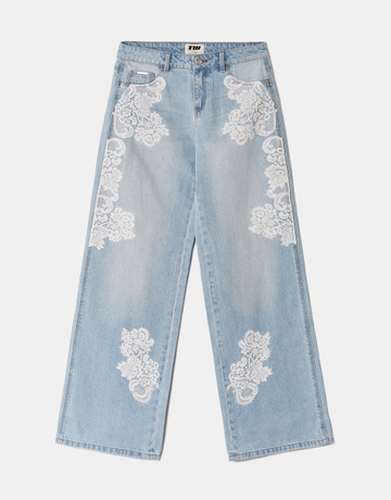Blue Low Waist Straight Jeans with Lace | TALLY WEiJL