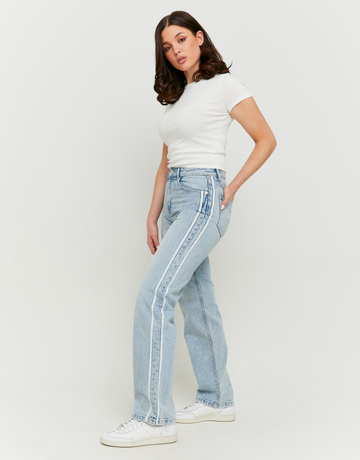 Jeans Straight Leg a Vita Alta con Bande Laterali | TALLY WEiJL