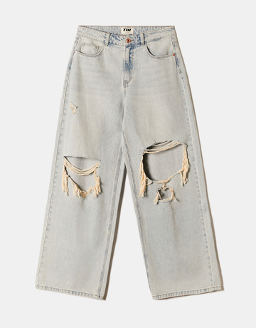 Light Wash Mid Waist Destroy Baggy Jeans | TALLY WEiJL